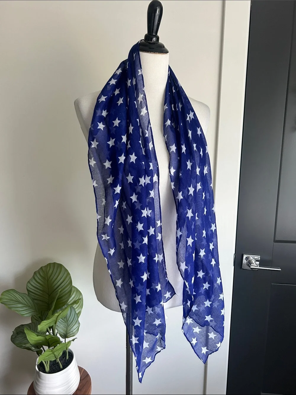 🇺🇸⭐️⭐️⭐️polyester deep Blue white Star Print Lightweight Scarf